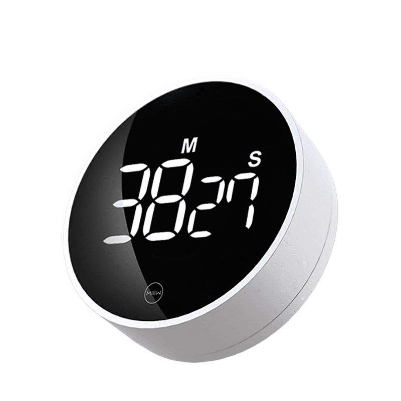 The Timer — white twist-set silent timer with black LED face